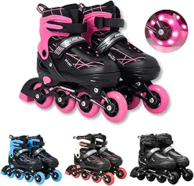Patins Roller Inline 4 Rodas Ajustável Infantil Rodinha com Led