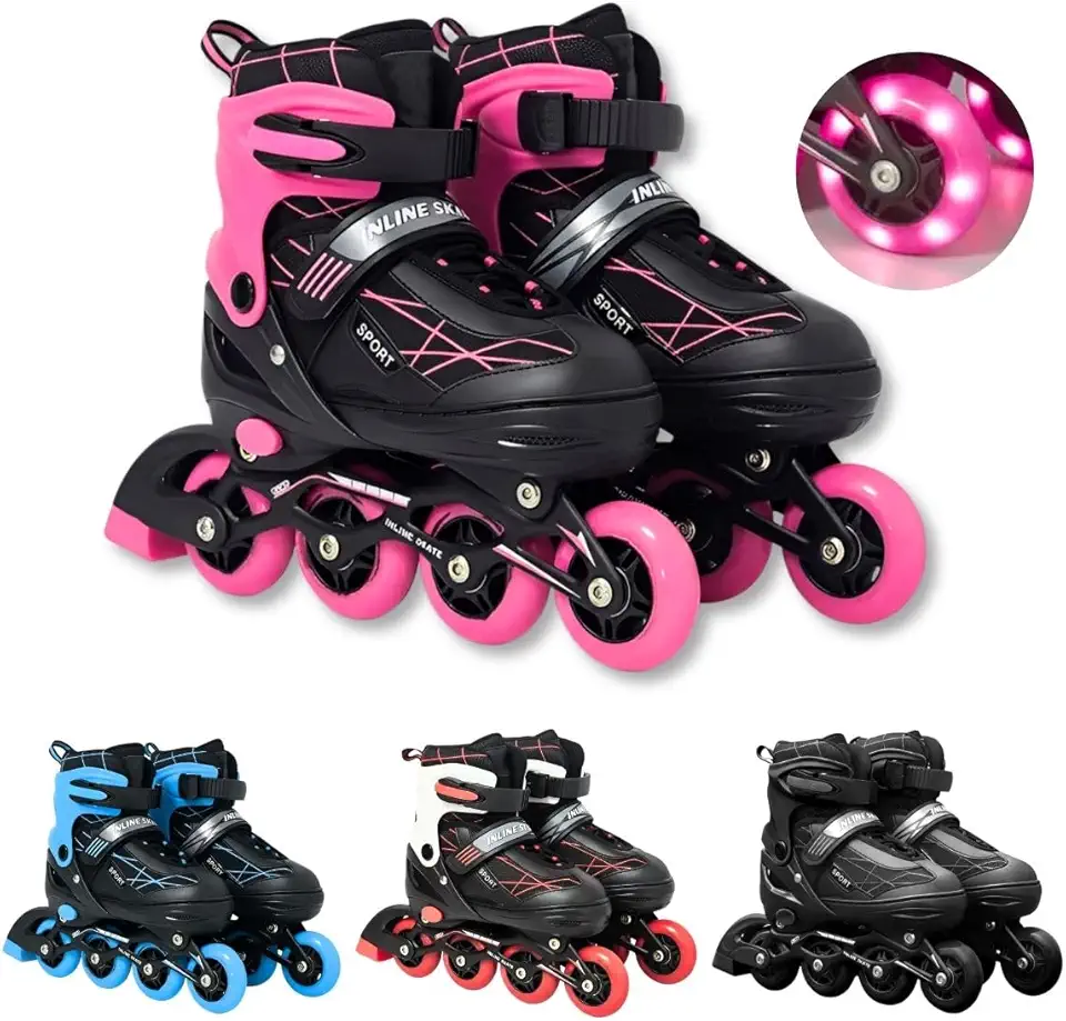 Patins Roller Inline 4 Rodas Ajustável Adulto Rodinha com Led