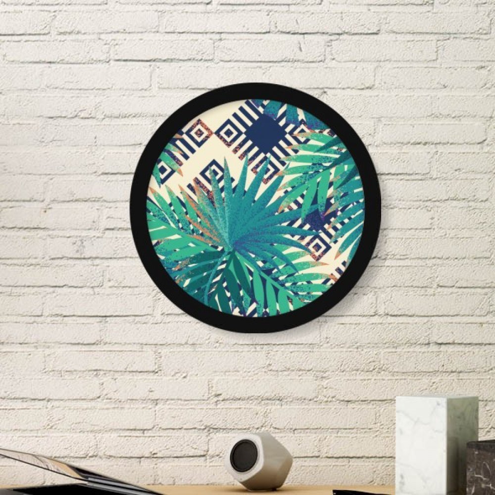 Cadre photo rond en bois noir avec peinture de plante tropicale verte de taille S par DIYthinker