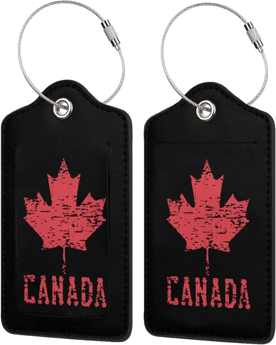 Canadian Flag Faded Canada Leather Baggage Bag Luggage Tags with Stainless Steel Loop and Privacy Cover
