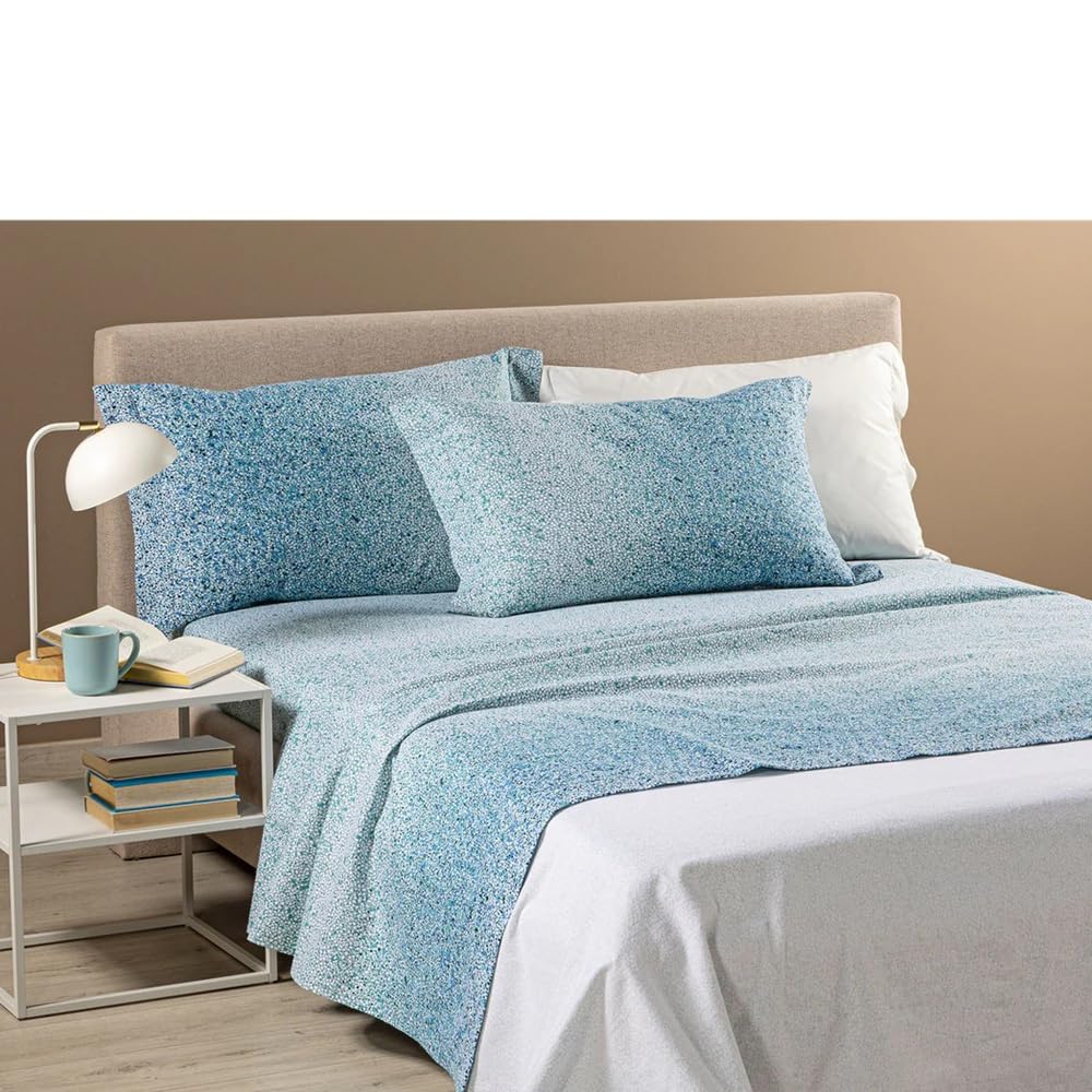 Parure de lit double King Caleffi flanelle Bristol bleu pour vos nuits d'hiver