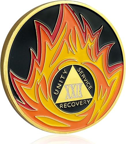 Miniatura 9 de Monedas AA y medallones de chips de sobriedad de llamas de 1 año, regalos de sobriedad para hombres y mujeres (año I)