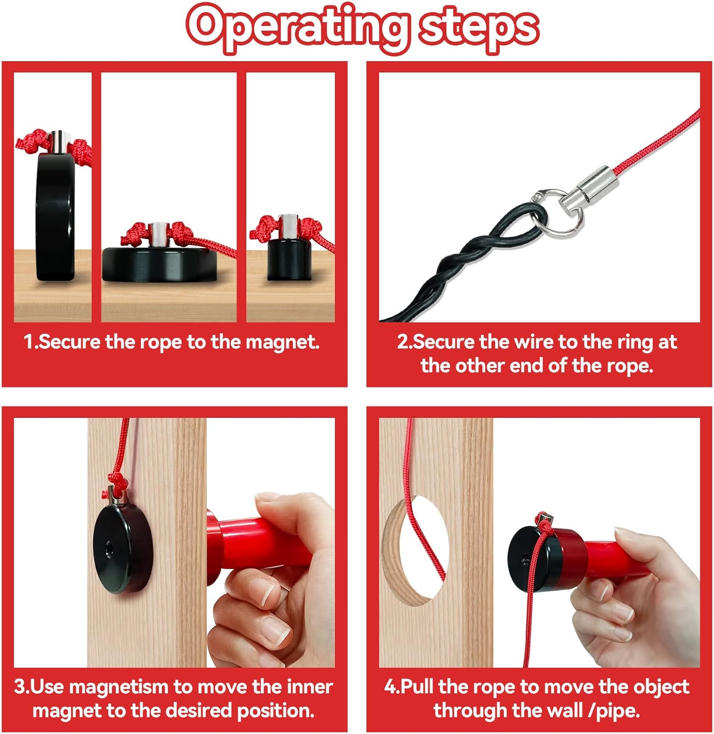 Magnetic Wiremag Puller,Wire Cable Wire Fishing Tools Coaxial Electrical Fish Tape Pull Push Kit Behind Indoor Home Office Outdoor Garden Walls,Magnetic Cable Puller Fish Tape Wire Pulling System