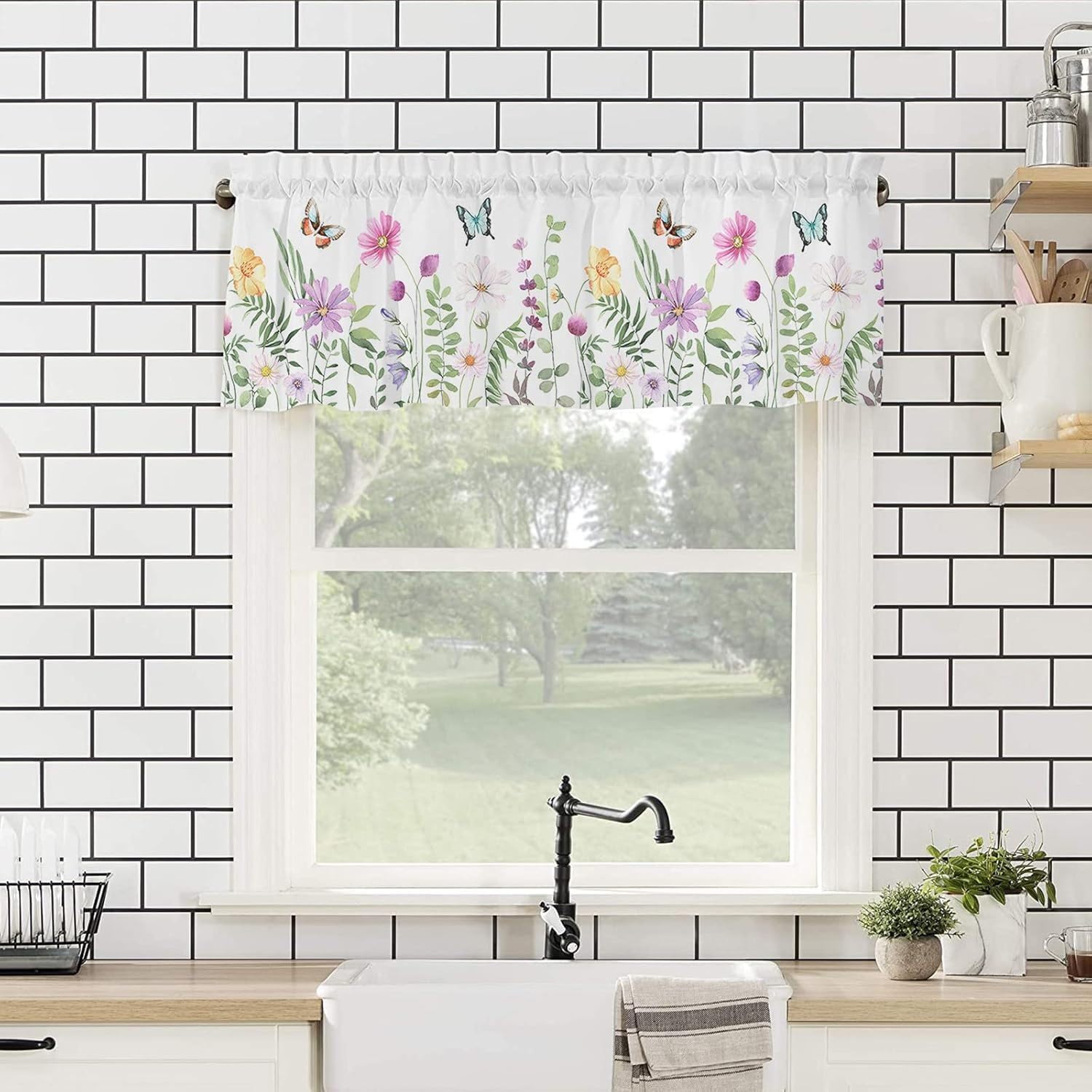 Daisy Valance Curtains for Windows, Vibrant Daisies Freely Swaying in the Nature Window Valance Curtains for Bathroom Privacy Protection Rod Pocket Botanical Kitchen Valances,2 Panel, 54" W x 18" L