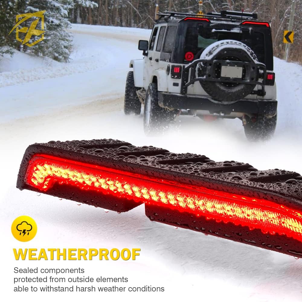 Xprite High Mount LED Brake Lights with Turn Signal/Reverse/Brake Light Compatible with Jeep Wrangler JK JKU 2007-2018, Rear Roof Extra Stop Tail Lights, 2PCS