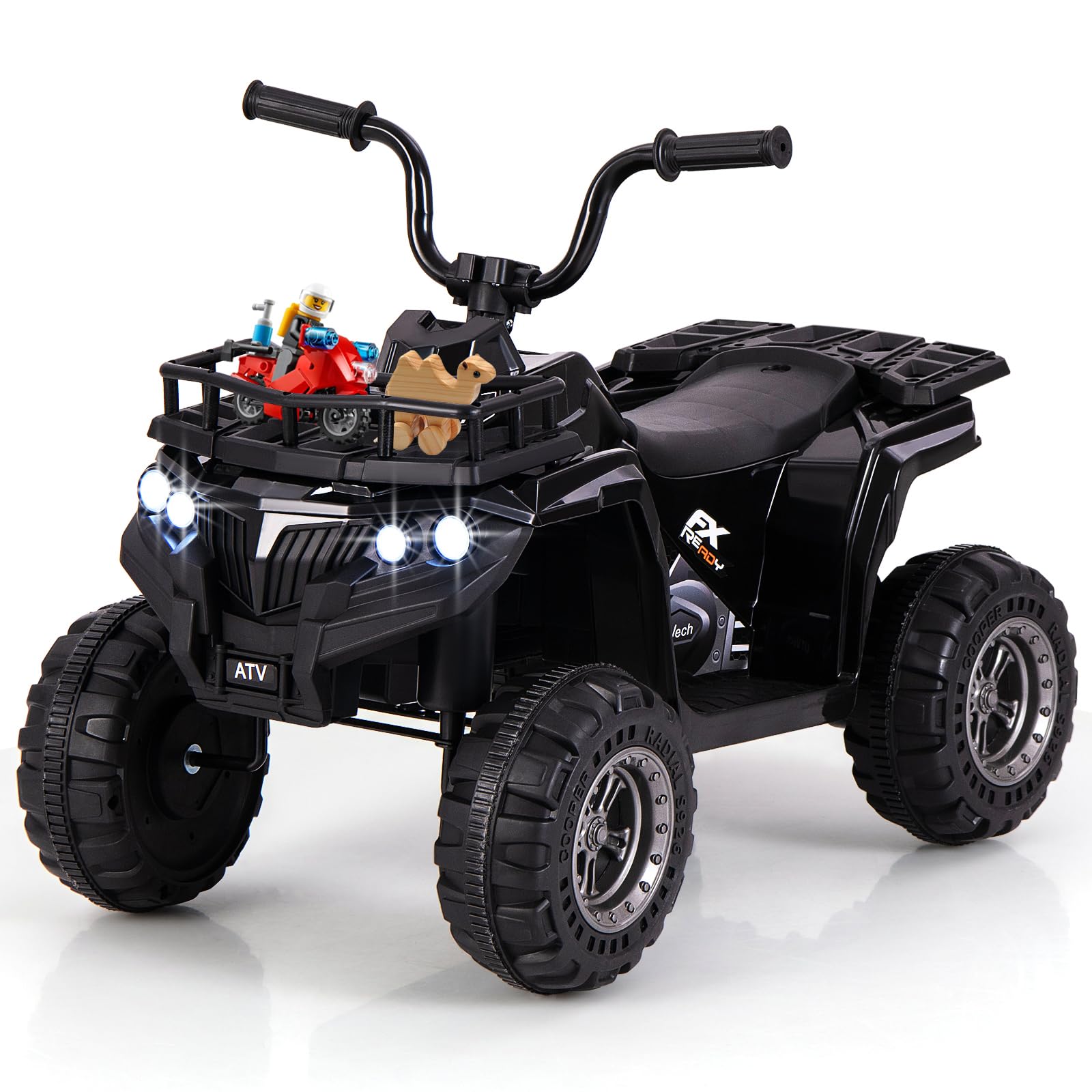 COSTWAY 6V Kinder Quad Elektro, Kinderquad mit Vorwärts-, Rückwärtsfunktion, Elektroquad mit LED-Scheinwerfern, Aufbewahrungskorb & Musik, Elektroauto ATV für Kinder ab 2 Jahren (Schwarz)