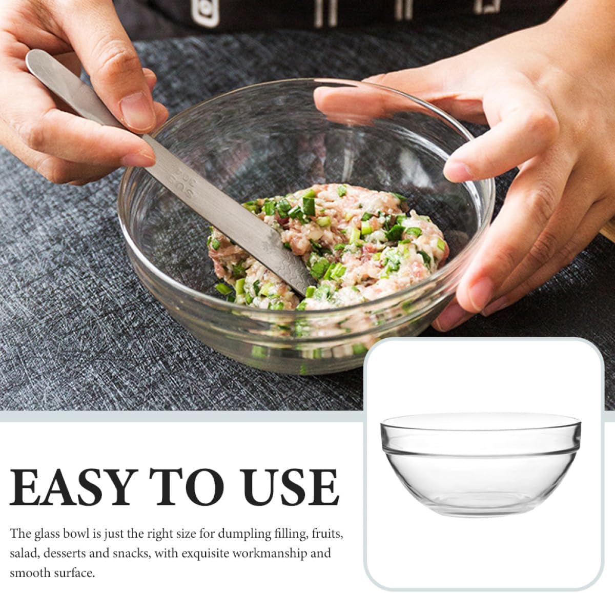 NUOBESTY 2pcs 20cm Glass Mixing Bowls Dumpling Filling Bowls Multipurpose Food Prep for Kitchen and Dining