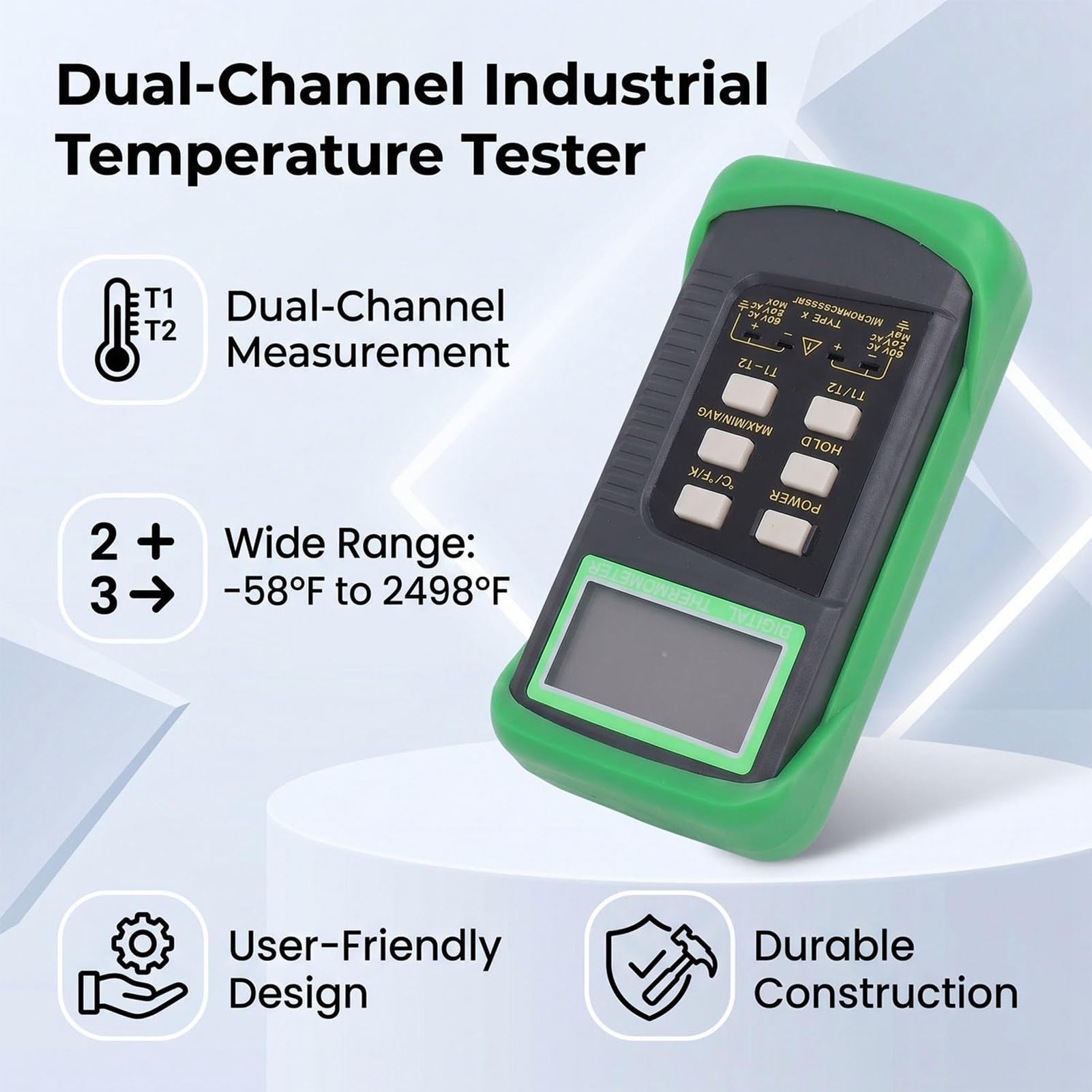 Generic K-Typ-Thermoelement-Thermometer, Zweikanal-Präzisionstester für den Industriellen Einsatz -58,0℉ Bis 2498,0℉, 2 Sonden Im Lieferumfang Enthalten