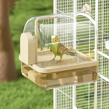 Petlex Hanging Bird Bath for Cage, Indoor Parrot Bathtub with Pump Recirculating Filtration Automatic Sensor Parakeets Bath Shower, Bird Cage Accessories Safe for Pet Birds to Bathe or Drink Coffee