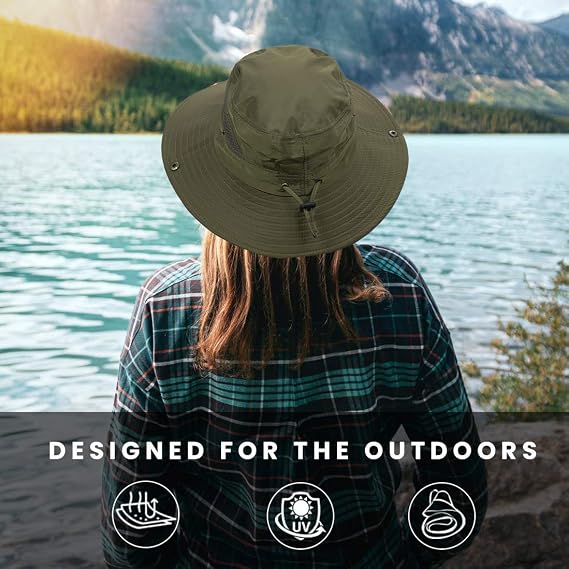 CAMOLAND Mens Fishing Hat Wide Large Brim Sun Hat with Outdoor UV Protection
