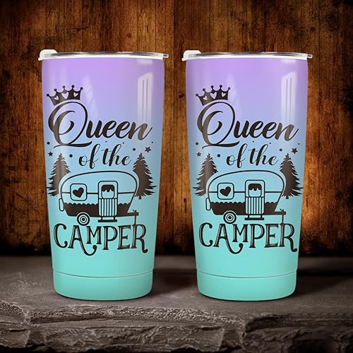 Vista 7 de winorax Queen of The Camper Tumbler Camping Gifts For Campers Woman from Husband Boyfriend Sisters Best Friend Coffee Cup with Lid 20oz Stainless