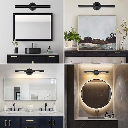 Miniatura 4 de Apliques de pared negros para baño de 19 pulgadas, con textura moleteada, apliques de pared giratorios de cobre puro de 360, aplique de pared para