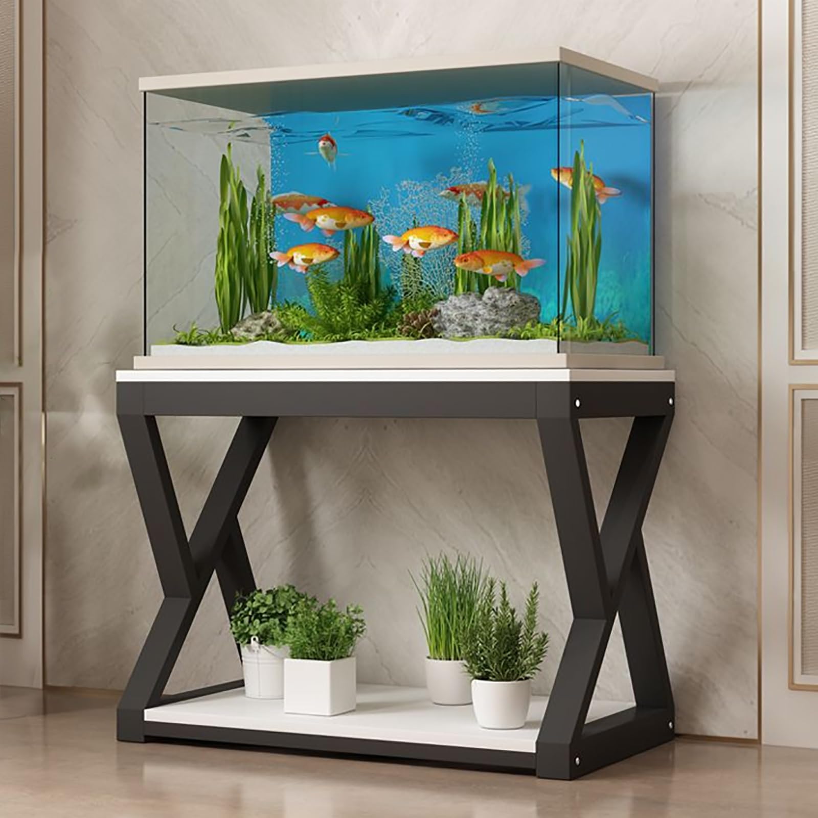 Robuster Metall-Aquarienständer, stabiles und tragfähiges Ablageregal. Robuster, zweistöckiger Metall-Aquarienständer, stabil und einfach zu montieren, ideal für die Aufbewahrung im Wohnzimm