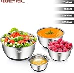 Mixing Bowls Set of 5, Wildone Stainless Steel Nesting Mixing Bowls with Lids, Measurement Lines & Silicone Bottoms, Size 8, 5, 3, 2, 1.5 QT, Non-Slip & Stackable Design, Great for Mixing and Prepping