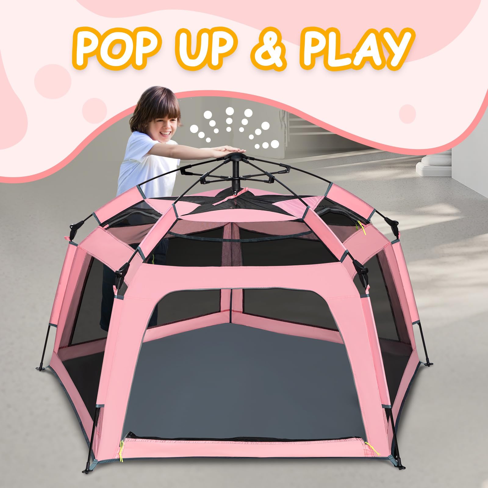 Funsland Baby Playpen Pop-up Tent - Outdoor & Indoor Play Tent for Beach with Canopy Travel Bag Portable Play Yard for Babies & Toddlers (Pink)