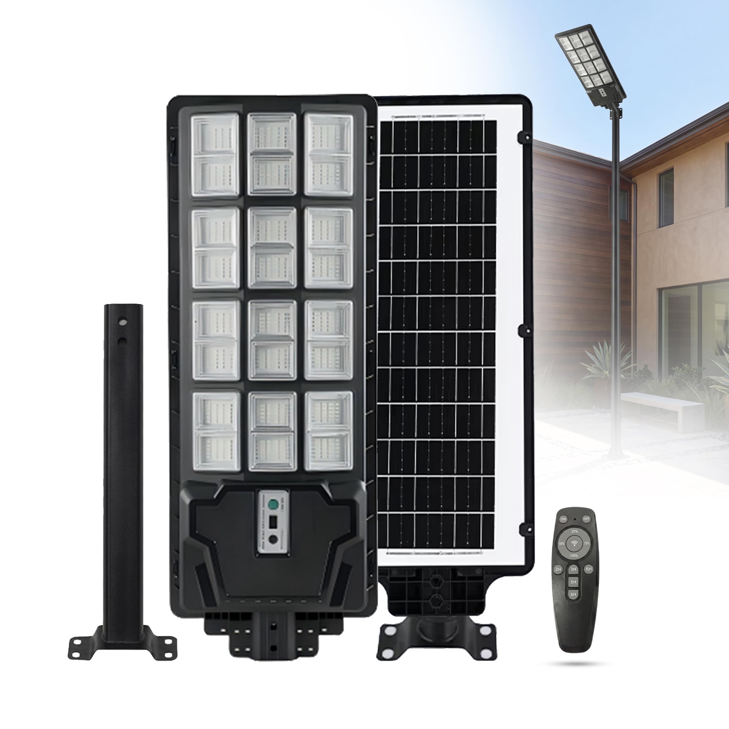 homehop solar light outdoor home garden 320w street night lamp waterproof | solar street light outdoor wall automatic motion sensor led security for road, pathway with pole (cool white,18000mah, abs)