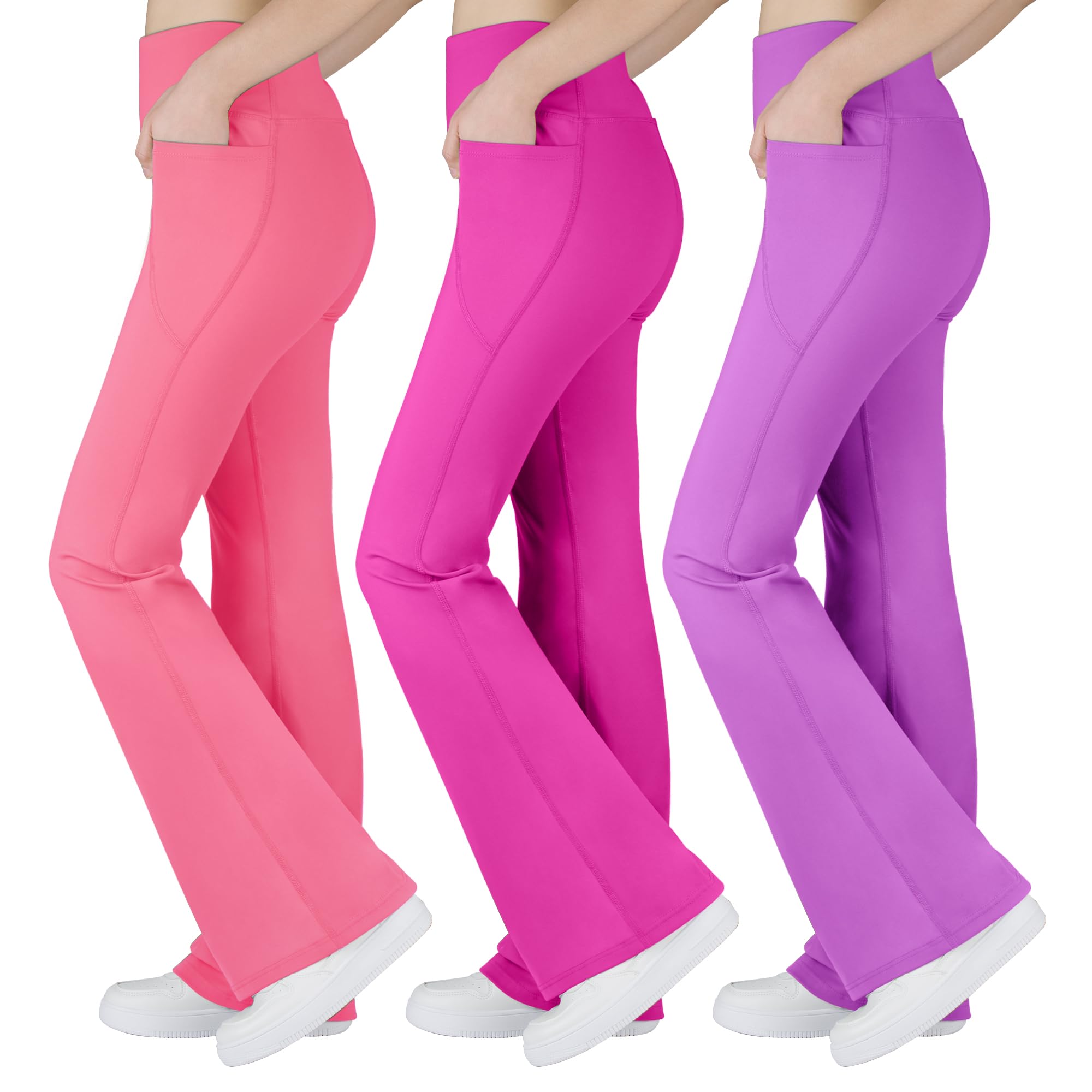 BIG ELEPHANT Leggings Svasati da Ragazza con Tasche, Pantaloni da Yoga Bootcut per Bambini, Calze a Campana a Vita Alta