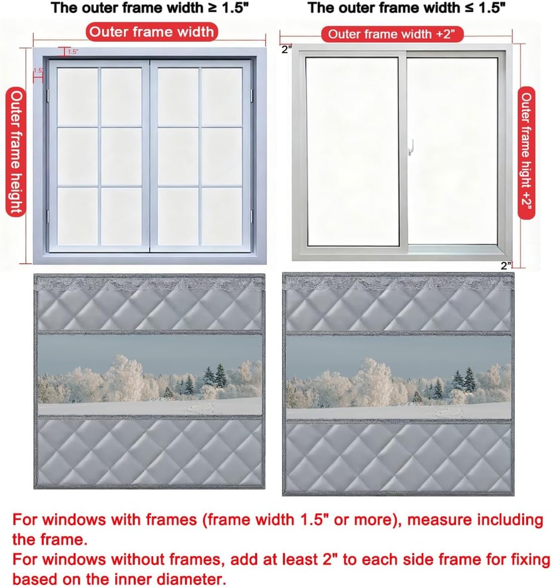 Window Insulation Cover, Thickened Heavy Cotton Insulated Curtains for Keeping Warm, Thermal Insulation Window Kits Weatherproofing for Home Attic RV Living Room(Gray,59x71in/150x180cm)