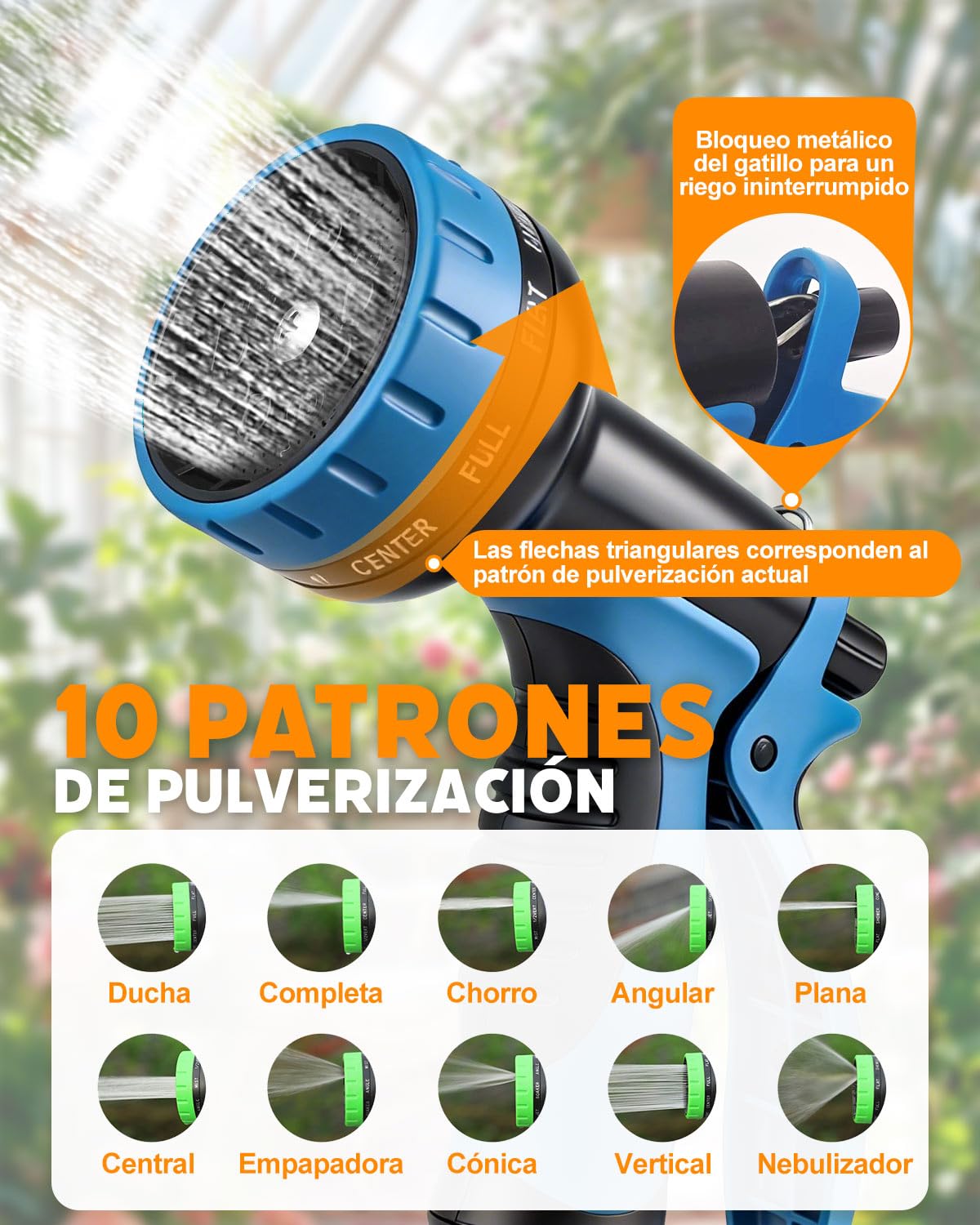Manguera Jardin Extensible, Manguera Extensible 30 Metros con 10 Boquillas de Patrón de Pulverización Conector de Latón Tela 3750D Manguera, Adaptadores de 1/2" y 3/4" para Jardinería