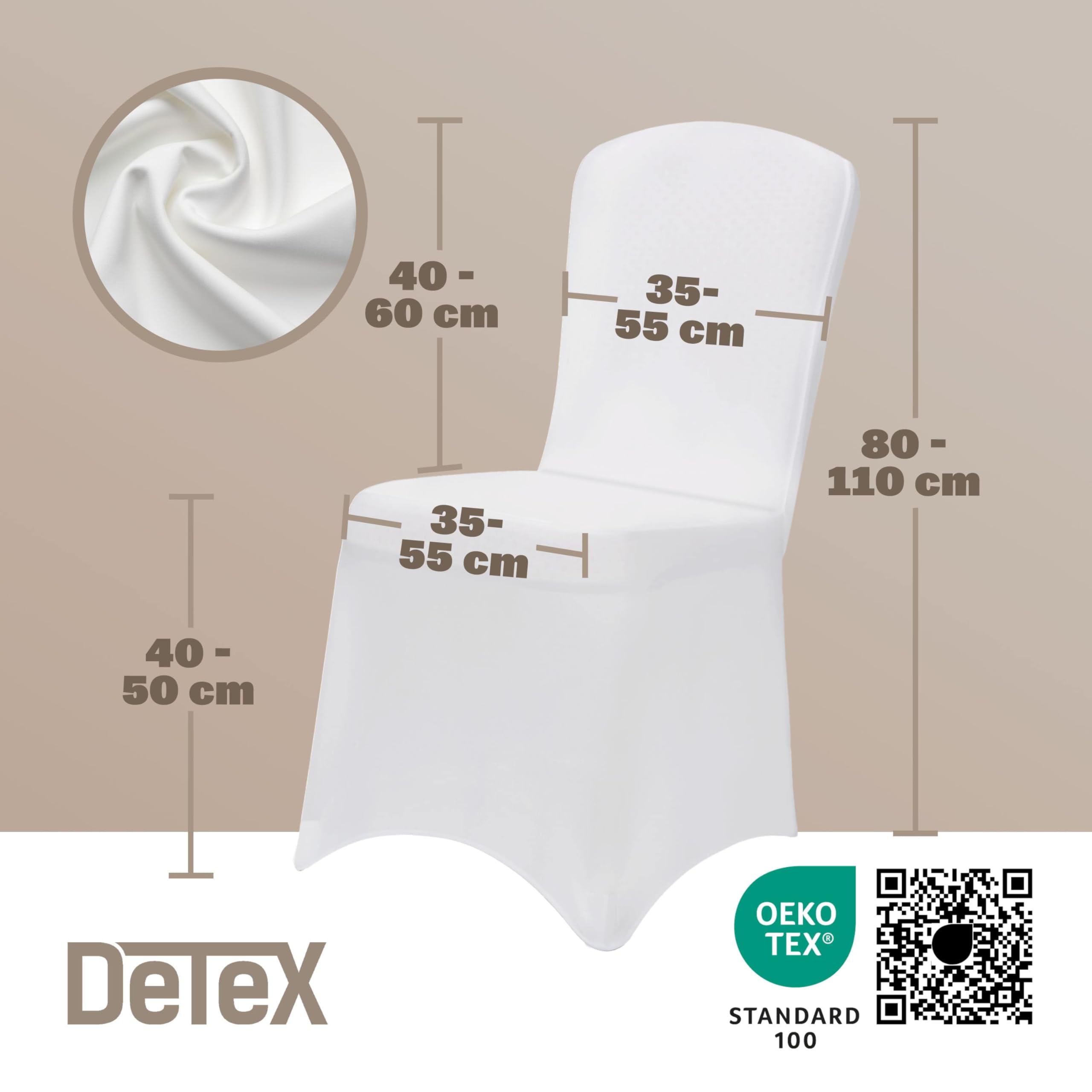 Detex® Fundas Sillas Elásticas Pack 6 Set Cubre Sillas Respaldo Alto Lavables Eventos Hogar Blanco