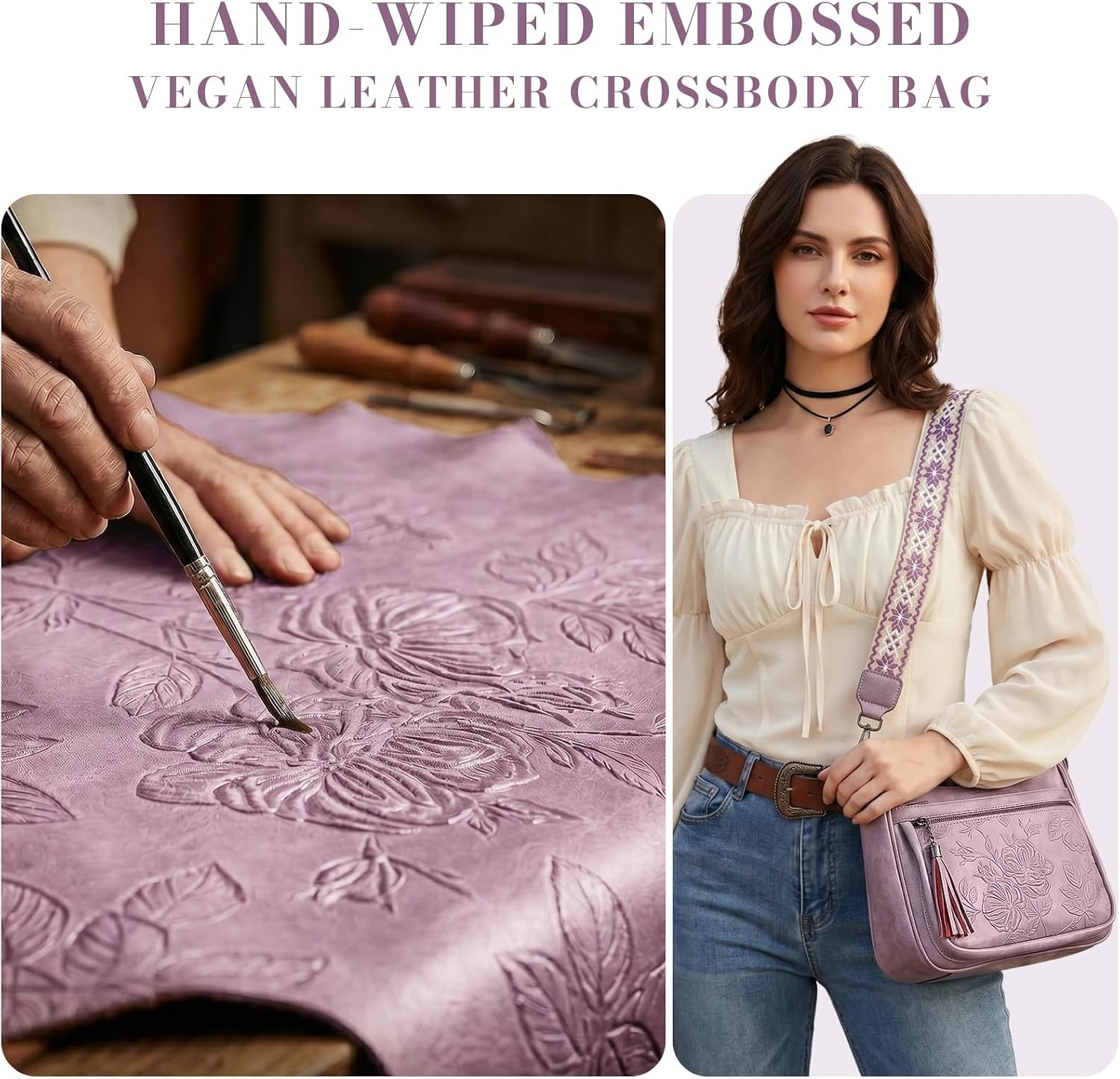 Crossbody Bags for Women, Vegan Leather Medium Crossbody Purse, Spacious Daily Travel Shoulder Bag with Boho Strap