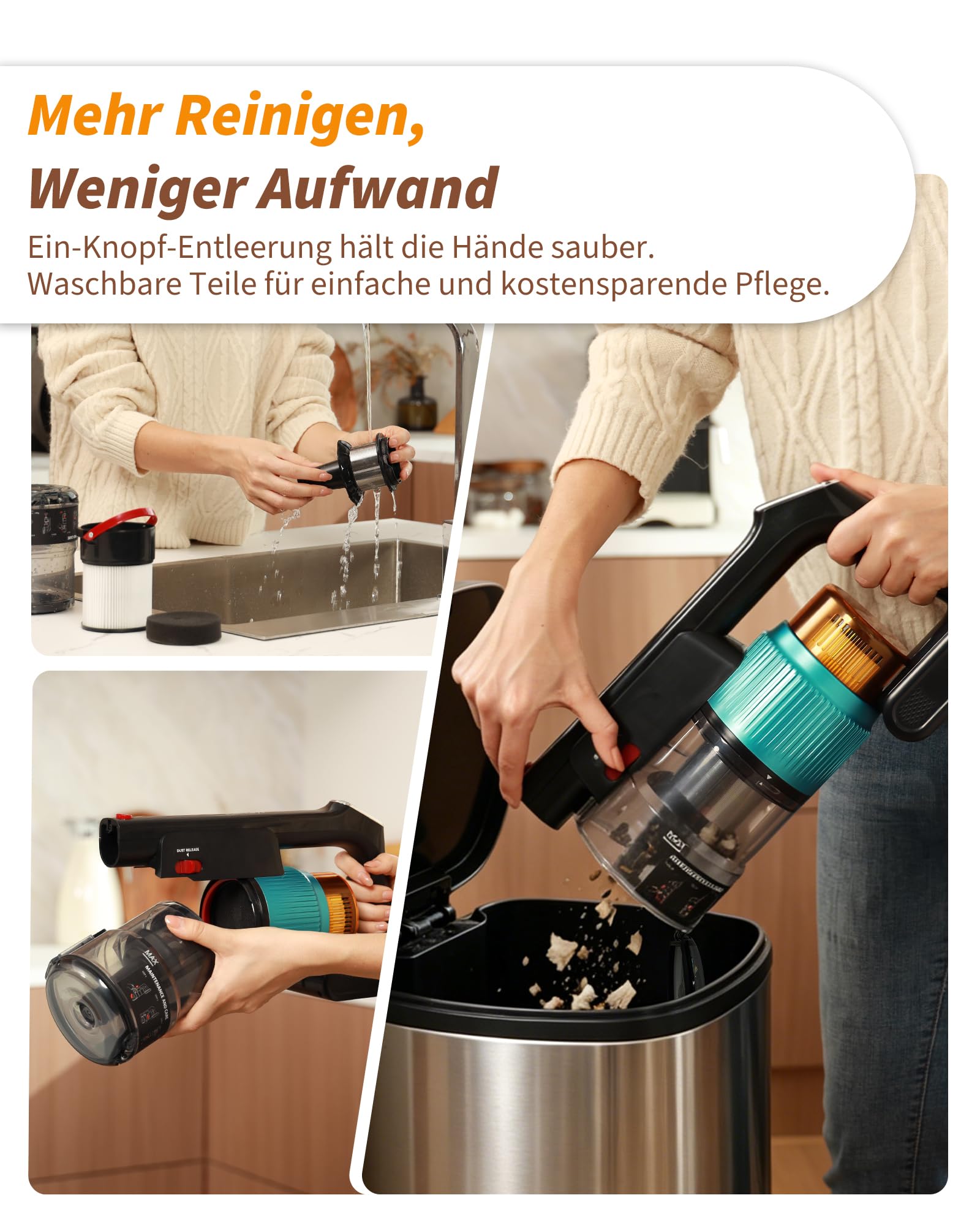 ElecKeys Akku Staubsauger 55000Pa/650W/65Min, Staubsauger Kabellos mit Lade-/Aufbewahrungsstation, Faltbar, Selbststehend, Anti-Tangle-Bürste, Akkustaubsauger für Tierhaare Teppiche Hartböden Auto