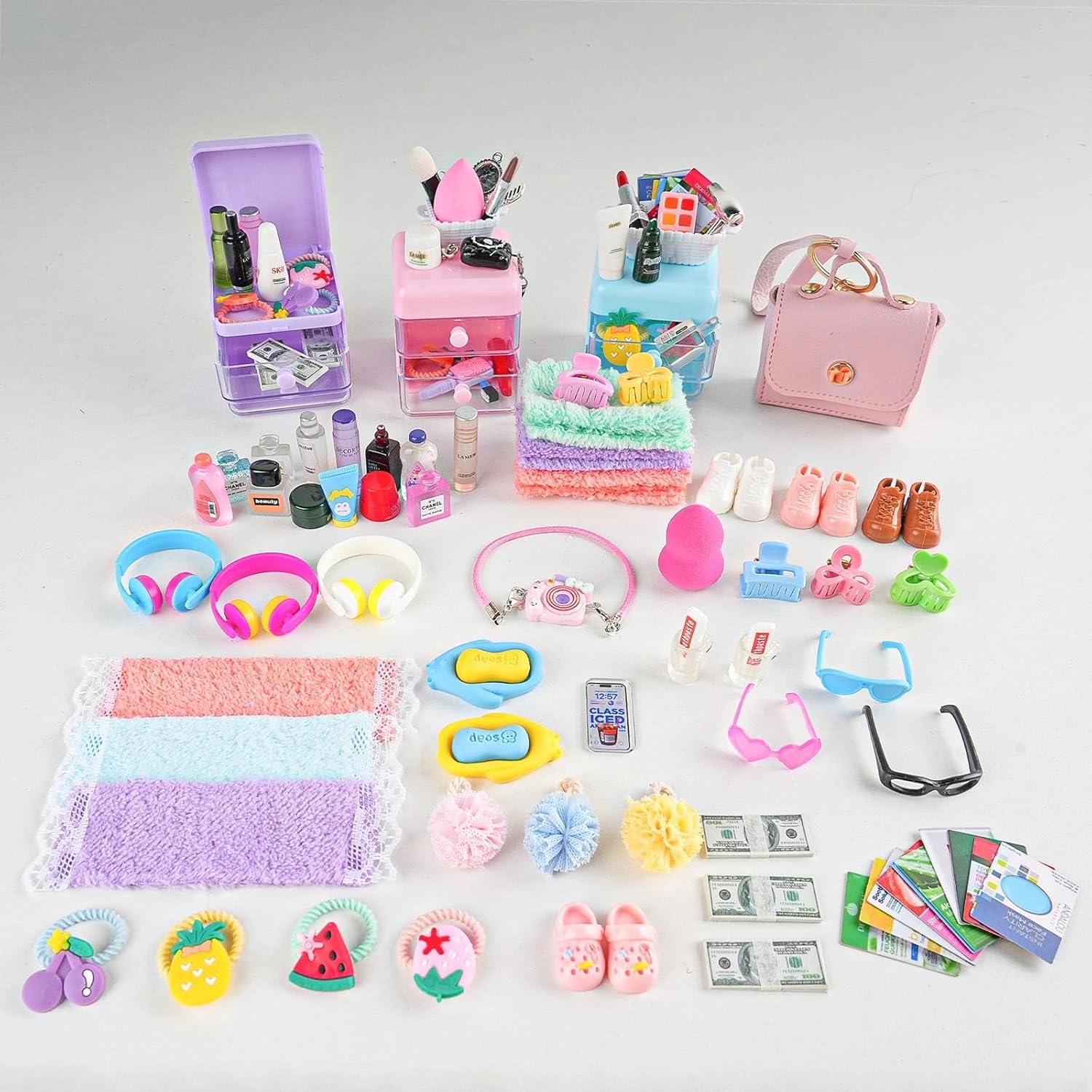 116Pcs Dollhouse Mini Accessories Set - Makeup Tools Bathroom Toiletries Handbag for DIY Micro Scene Decoration Simulation Shampoo Hair Dryer Cosmetic Brush for Bedroom Girl Novelty Toy Jewelry Box