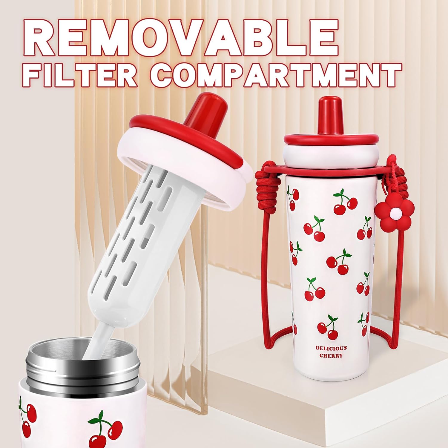 21 OZ Red Cherry Tumbler Insulated Vacuum Stainless Steel Water Bottle Tumbler with Lid Spill Proof Cup for Hot and Cold Drink Leak Proof Travel Mug with Straw Christmas Gifts For Women Mother - Image 6