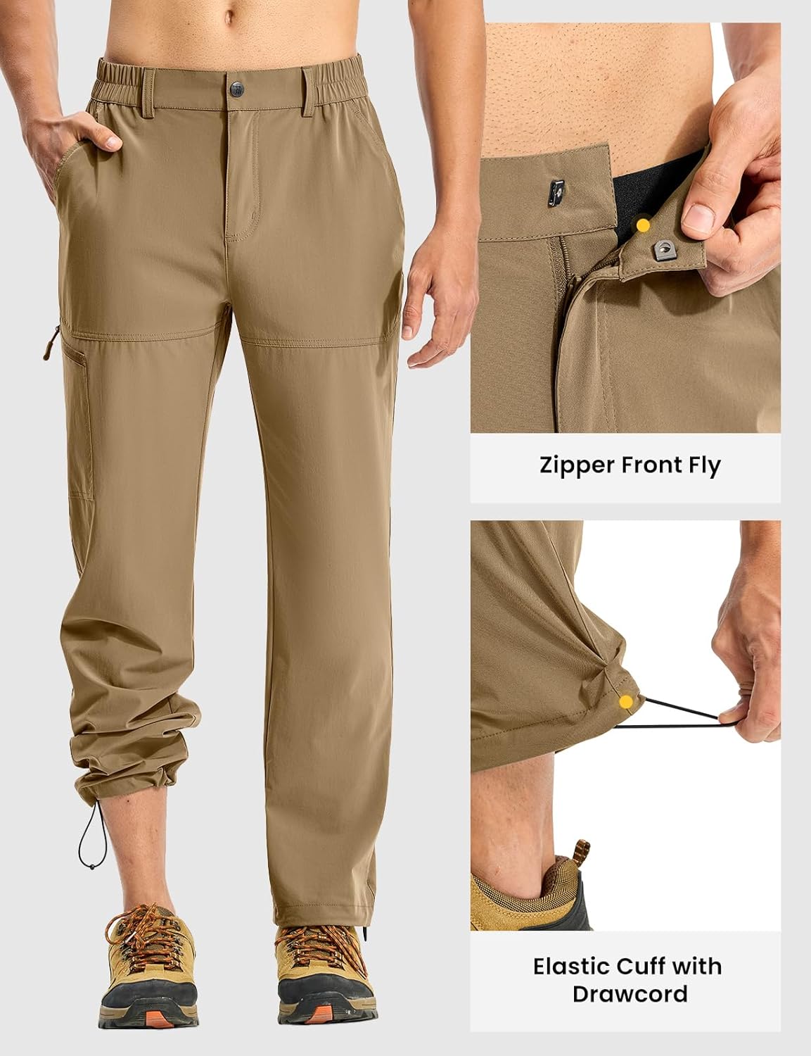 TBMPOY Men's Lightweight Hiking Pants Quick Dry 4 Pockets Stretch Water Resistant Travel Fishing Convertible Zip Cargo Jogger - Image 3