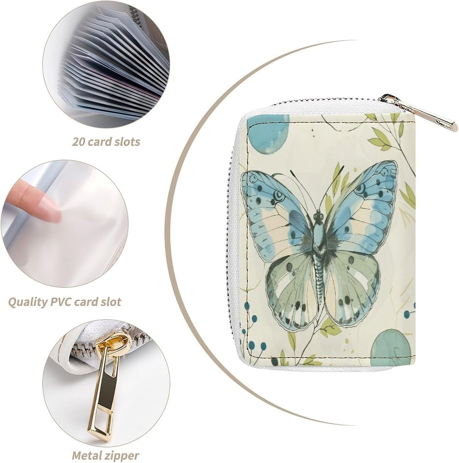 Leather Card Organizer Case Card Wallet Credit Card Holder Circles And Green Dots Printed Zipper Card Cases Holder for Women Men