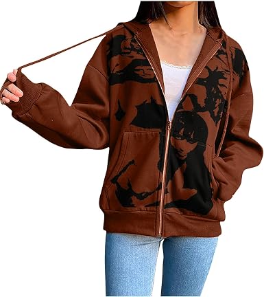 Amazon.com: Sudadera con capucha para mujer, diseño gráfico vintage con  cremallera : Deportes y Actividades al Aire Libre