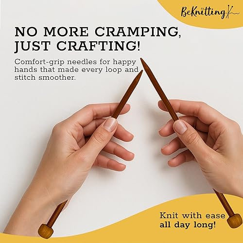 Miniatura 5 de BeKnitting Juego de 9 agujas de tejer rectas de bambú de alta calidad (10") para adultos y niños  Estuche de transporte  Regalo, Día de la Madre