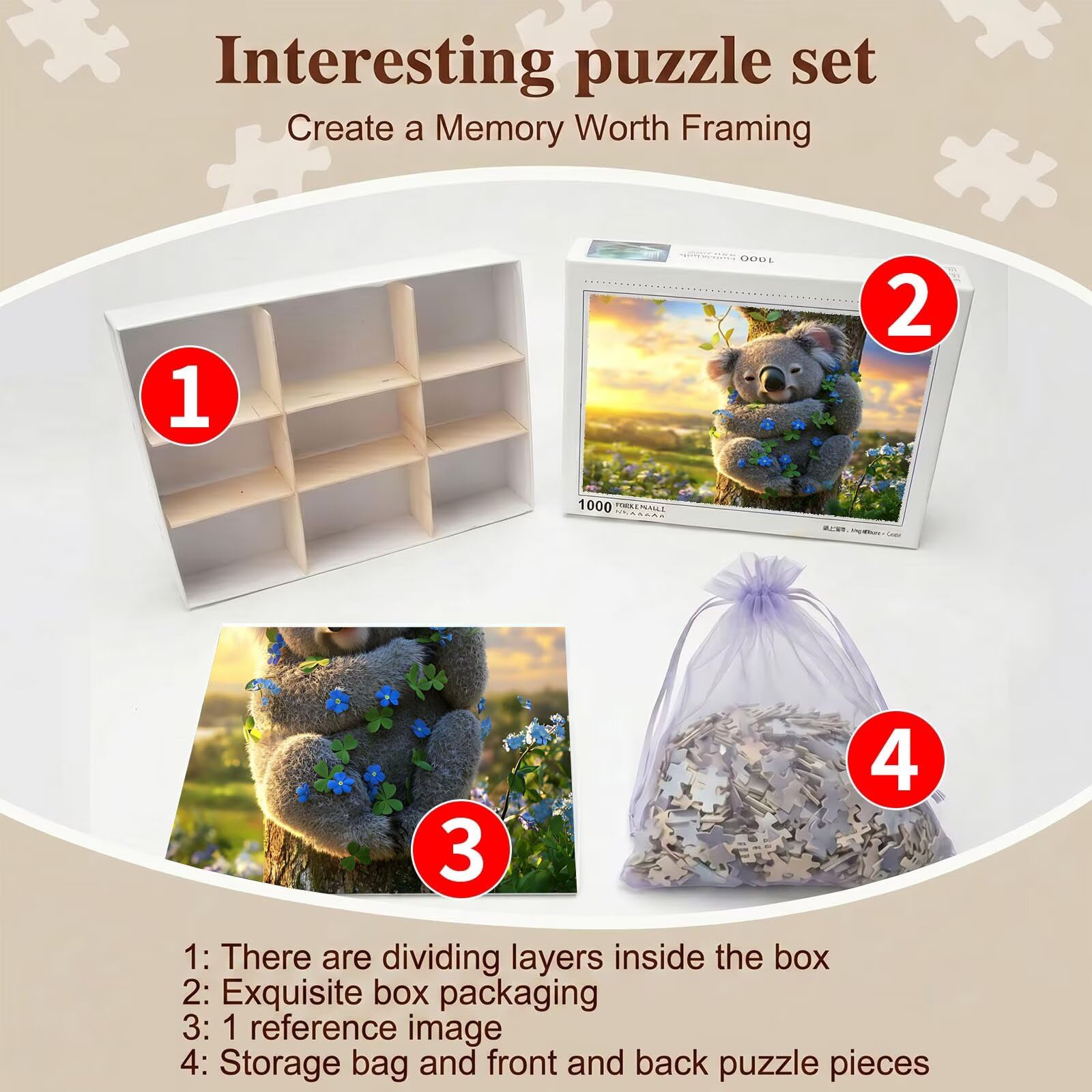 koala Albero Puzzle 1500 Pezzi per Adulti, Puzzle in Legno - Collezione Classica con Poster Incluso - Sfida di Concentrazione e Passatempo Antistress, Gioco Educativo per Famiglia, 87 x 57 cm f0-554