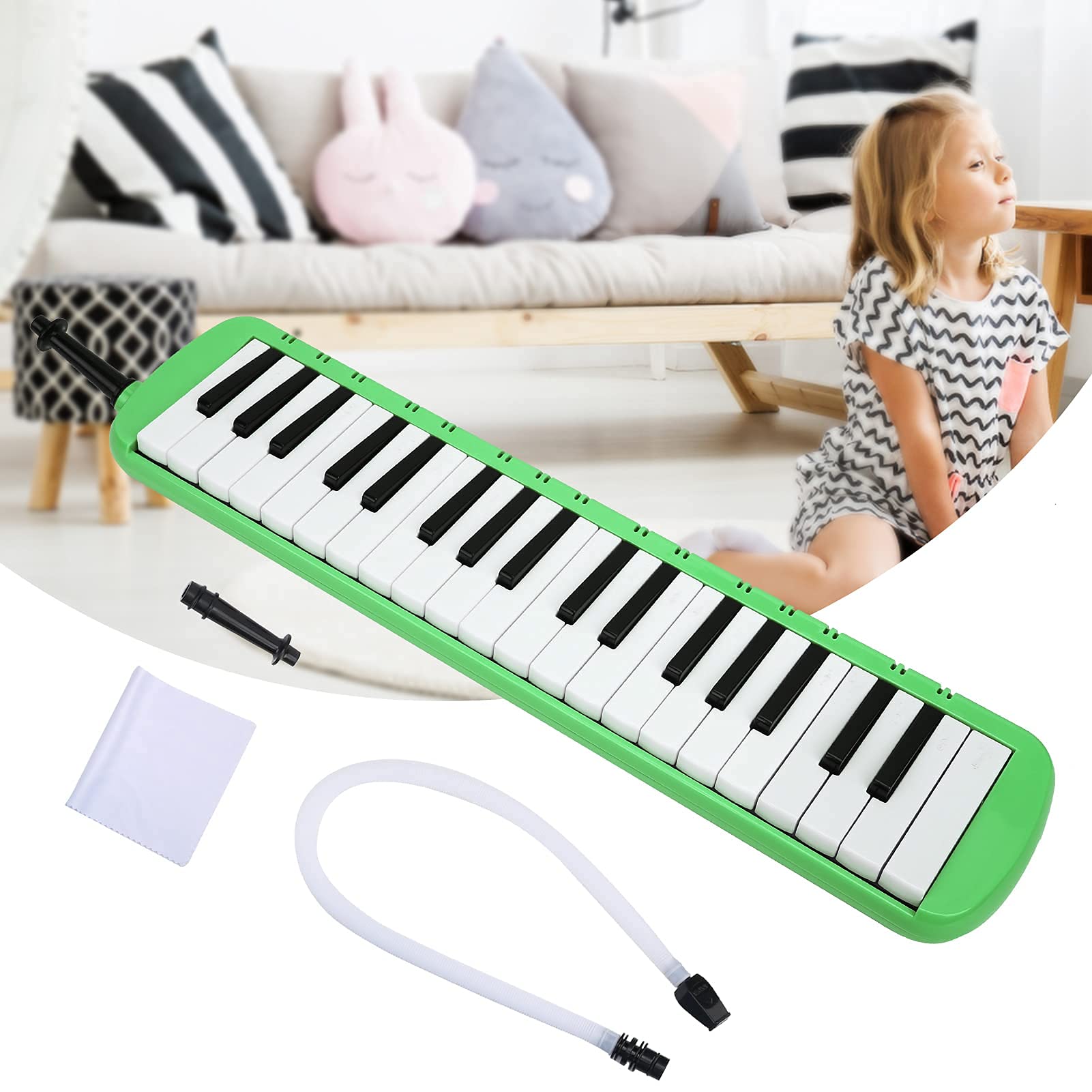 Melodica 37 Touches Clavier Melodica Instrument de Musique à Vent avec Installation Facile pour Débutant Formation Professionnelle (vert)