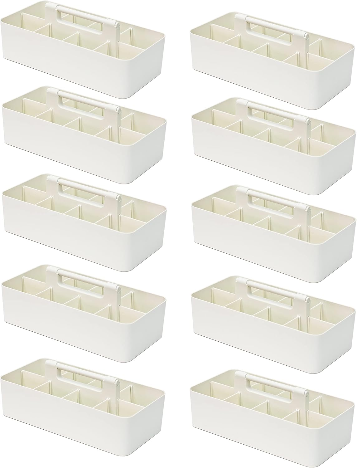 Large Portable Caddy with 8 Compartments, DIY Dividers, Ivory (10 PACK)