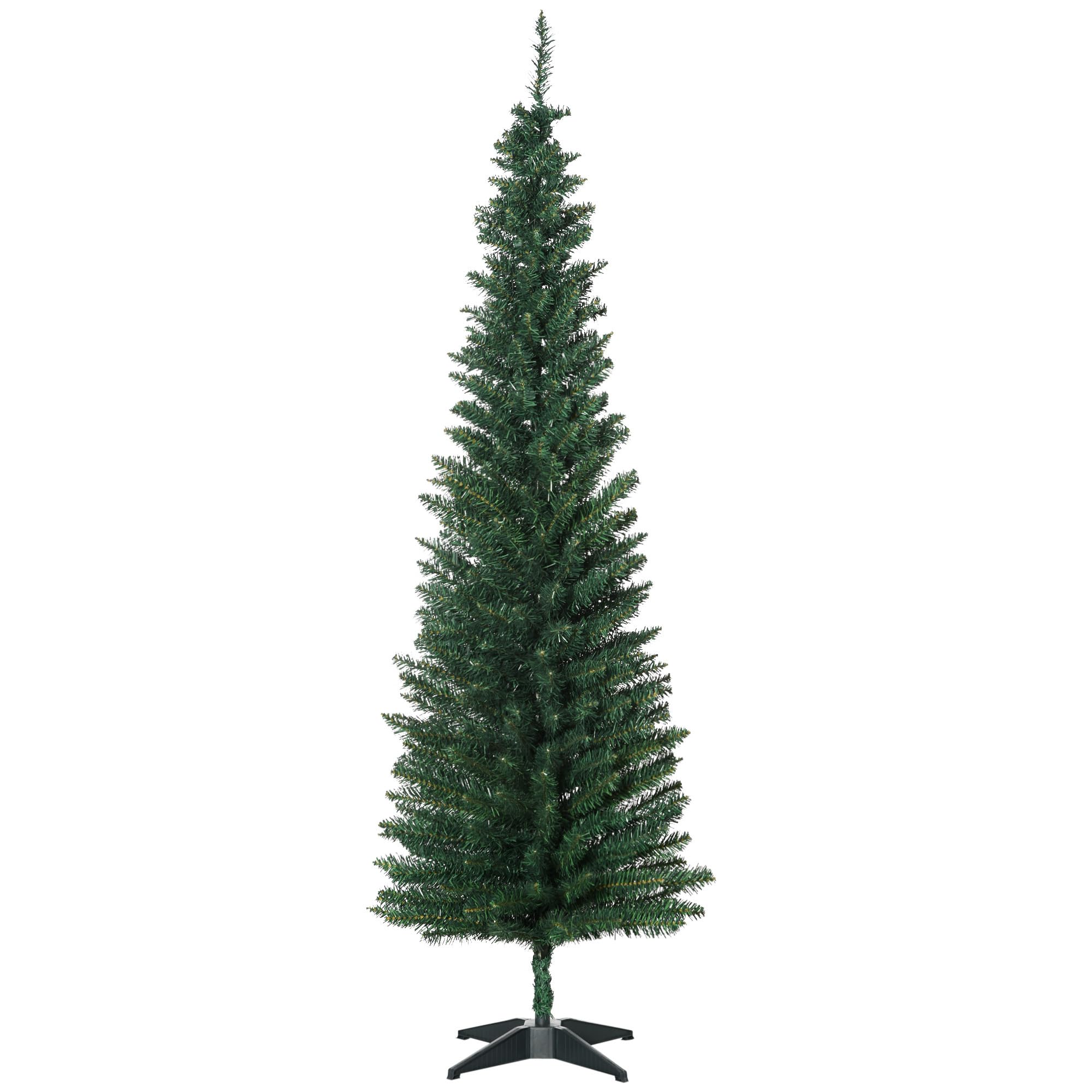 HOMCOM 6' Artificial Pencil Christmas Tree 390 Realistic Branch Tips Green | 499 Realistic Branch Tips, Slim Xmas Tree, Plastic Stand