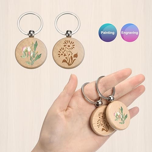 Miniatura 4 de MECCANIXITY Llavero de madera en blanco, 1.77 x 1.18 pulgadas, grabado de madera, llavero para manualidades, paquete de 70