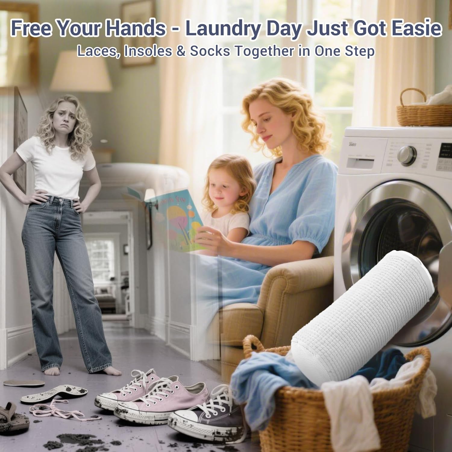 Shoe Washing Machine Bag with 2 Pockets - Wash Laces, Insoles & Socks All-in-One Shoe Laundry Bag for Washer & Dryer, Reusable Sneaker Cleaner Bag for Home Dorm Travel (2Pcs White) - Image 2