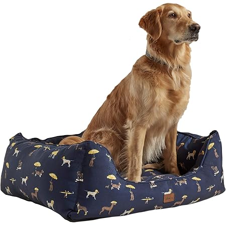 Rosewood Joules Box Hundebett Größe L – Raining Dogs Print, Marineblau, Wasserabweisend