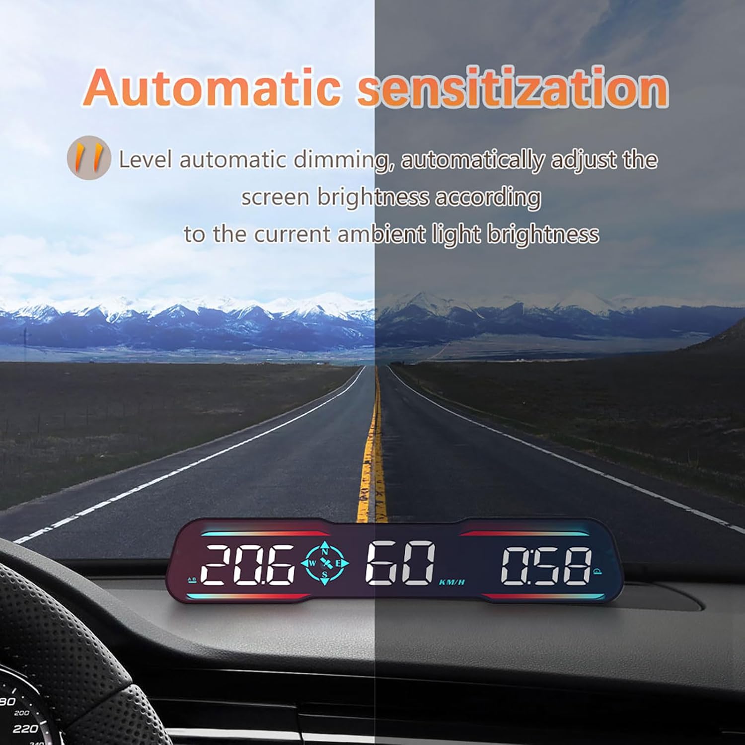 Image demonstrating the automatic sensitization feature of the G19, showing how the display brightness adjusts between bright and dark environments.