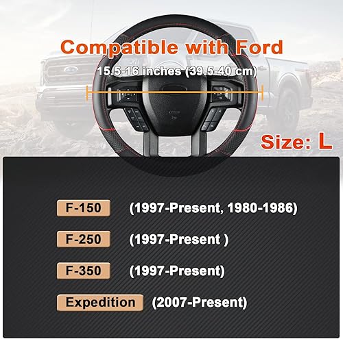 Miniatura 2 de GIANT PANDA Cubierta del volante para Ford F150 F250 F350 Expedición - Negro+Borde Rojo