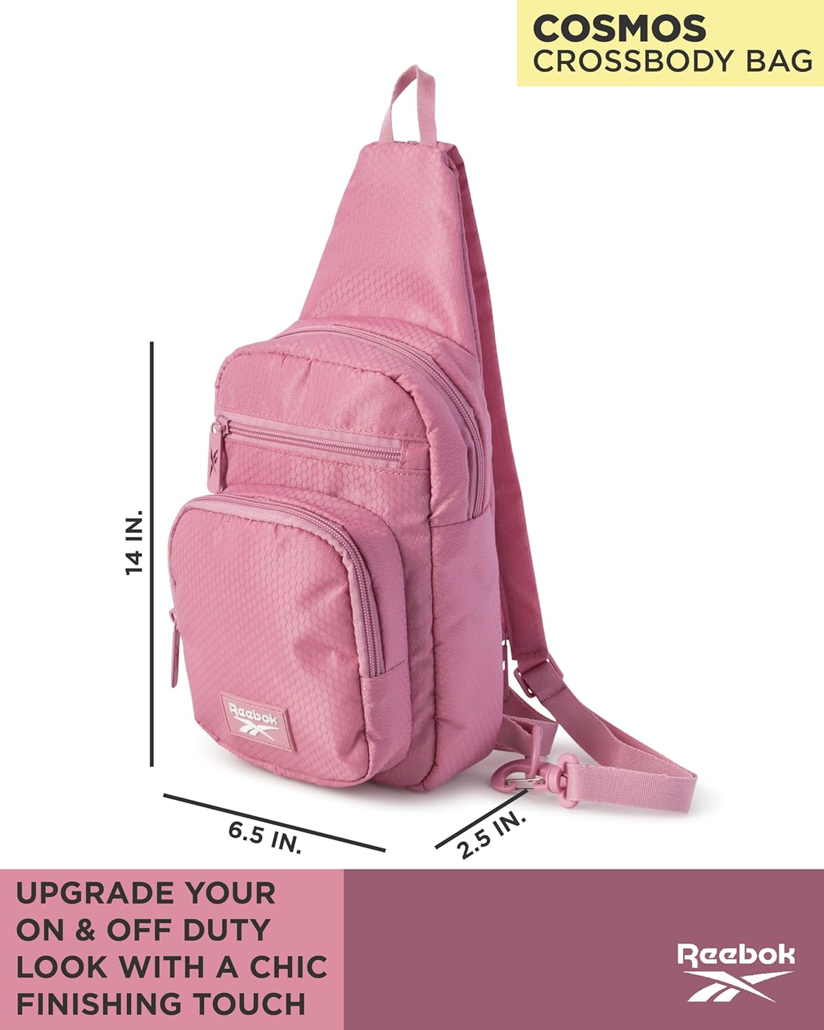 Reebok Unisex Crossbody Sling Bags – Compact Convertible Strap Cross Body Bag Travel Sling Bag - Gym & Travel Essential, Size One Size, Cosmos Rose - Image 3