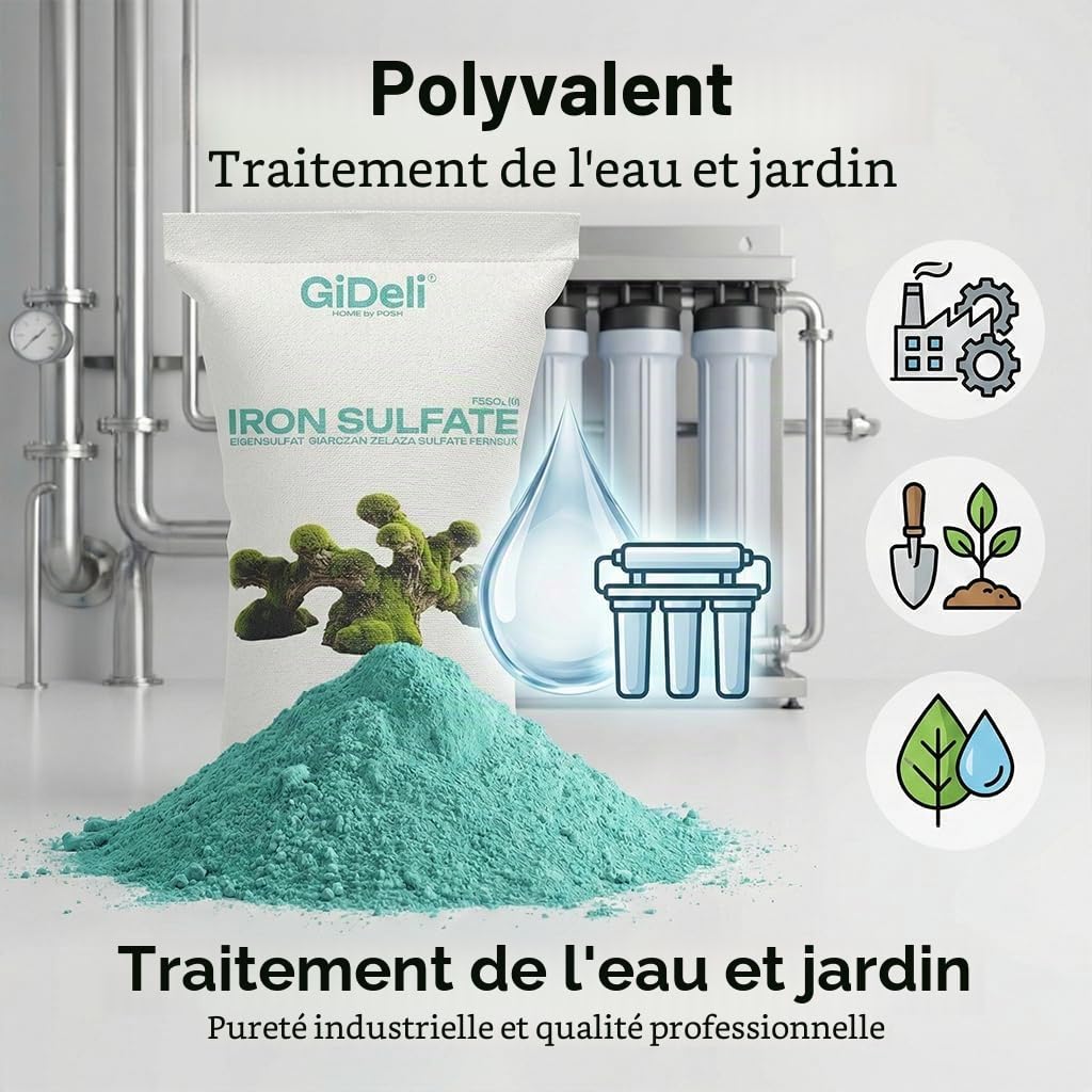 GiDeli Sulfate de Fer 10kg in Eimer - Poudre Anti Mousse Abaisser le pH du sol - Améliorer l'aspect et la Couleur du Jardin. - Favorise le développement des plantes acidophiles