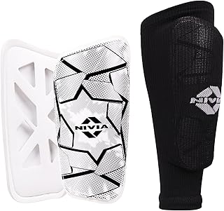Nivia Classic Shin Guards with Sleeves for Youth and Adults, for Football Games Matches, Training, Basketball, Baseball, C...