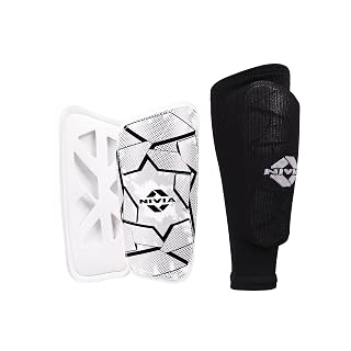 Nivia Classic Shin Guards with Sleeves for Youth and Adults, for Football Games Matches, Training, Basketball, Baseball, Cycling, Light Weight & Breathable Shin Guard with Lycra Sleeves (Medium)
