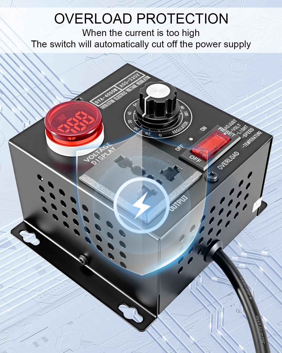 AC Variable Fan Speed Controller Fit for Fan Electric Motor Router Rheostat, 120-220V 15A 4000W Max SCR Voltage Regulator, Black
