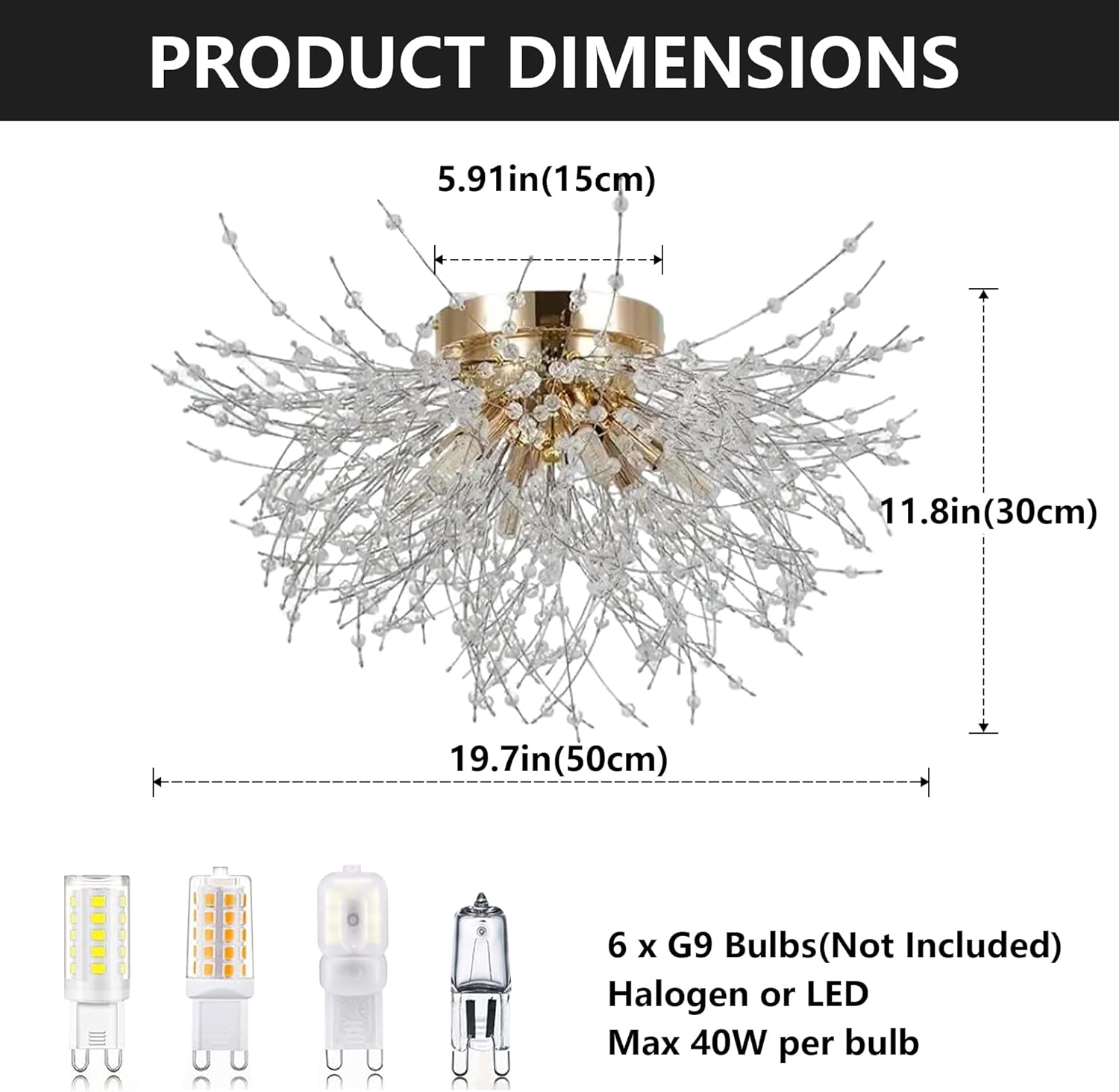 Modern Sputnik Firework Chandelier, Gold Crystal Ceiling Light Fixture Small Crystal Flush Mount Ceiling Light for Living Room, Bedroom, Dining Room, Entryway, Hallway