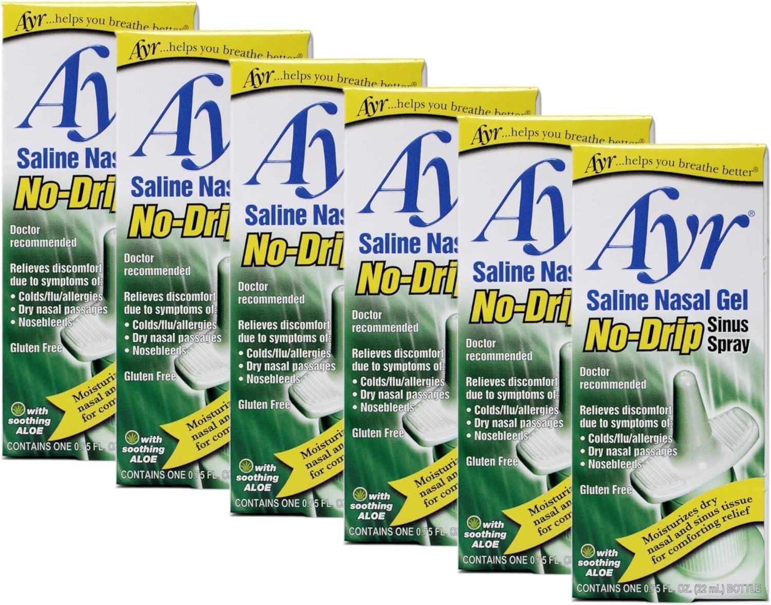 Special Pack of 6 AYR Saline Nasal Gel Spray 0.75 oz