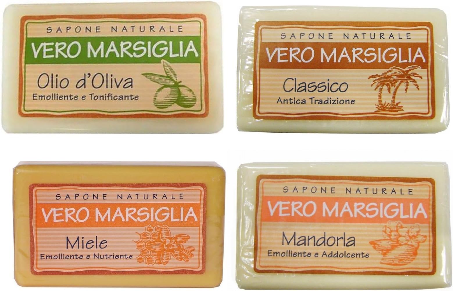 Saponeria Nesti Firenze:"Vero Marsiglia" Almond, Classic, Olive Oil, Honey Soap 5.29 Ounce (150gr) Packages (Pack of 4) [ Italian Import ]