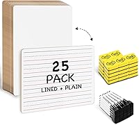 Ohuhu 25-Pack 9x12" Double-Sided Dry Erase Boards - Lined/Plain Mini Whiteboards Class Set with Markers & Erasers for Classroom